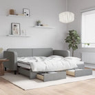2-in-1 Slaapbank voor Woon- of Slaapkamer - Lichtgrijs / 90 x 200 cm / met onderschuifbed en lade - Bedden & bedframes