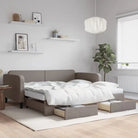 2-in-1 Slaapbank voor Woon- of Slaapkamer - Taupe / 100 x 200 cm / met onderschuifbed en lade en matras - Bedden &