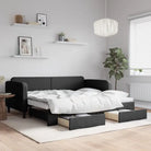 2-in-1 Slaapbank voor Woon- of Slaapkamer - Zwart / 90 x 200 cm / met onderschuifbed en lade - Bedden & bedframes