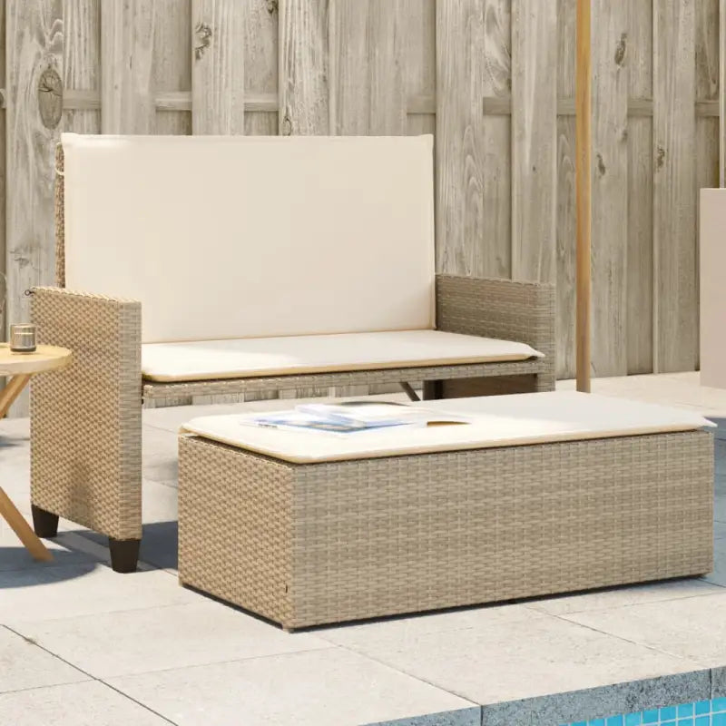 2-in-1 tuinbank van gepoedercoat staal en poly rattan met comfortabele zitervaring - beige en crèmekleurig / 1