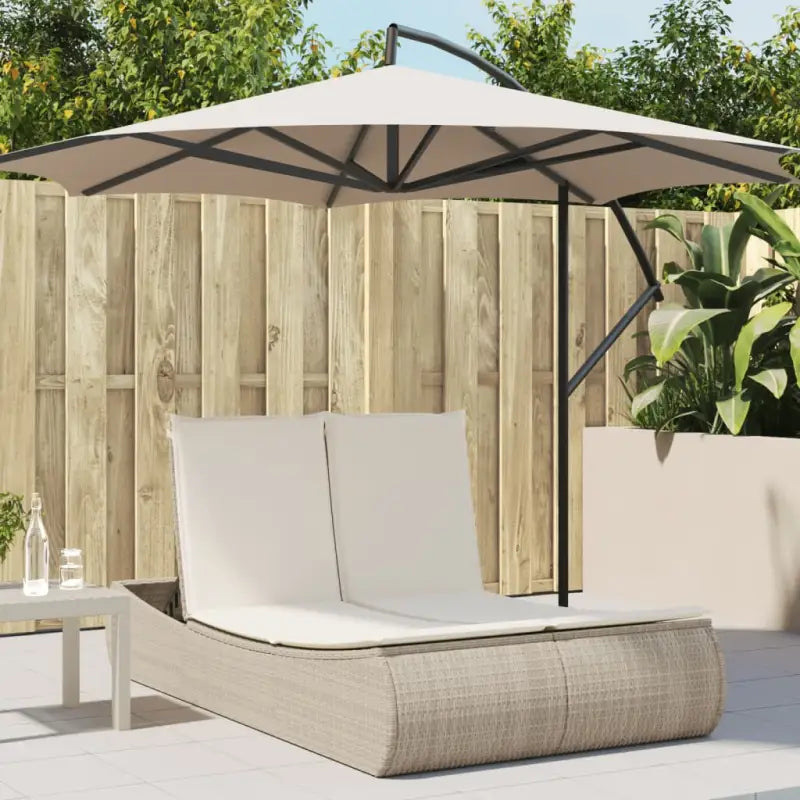 2-persoons ligbed van poly rattan met wasbare hoes voor buitenplezier - beige en crèmekleurig / 1 - Ligstoelen