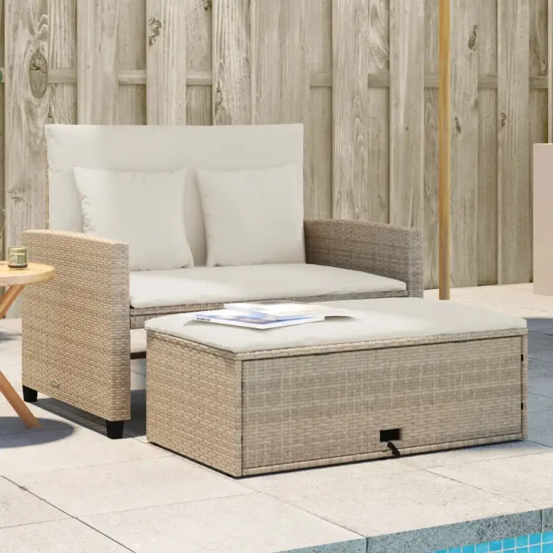 2-zits tuinbank met wasbare hoes en gepoedercoat staal - beige en crèmekleurig / 1 / rattan - Loungebanken