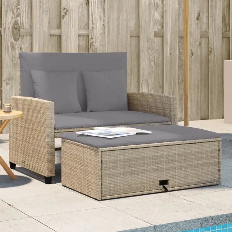 2-zits tuinbank met wasbare hoes en gepoedercoat staal - Beige en grijs / 1 / rattan - Loungebanken