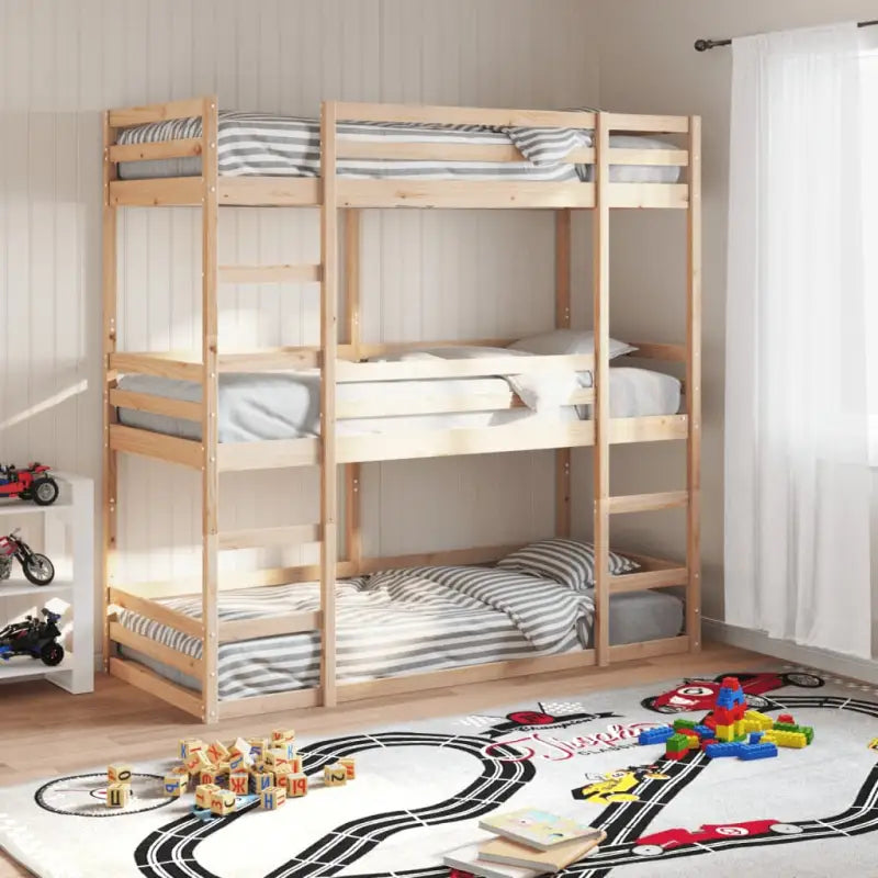 3 persoons stapelbed van massief grenenhout voor kleine kamers - Naturel / 80 x 200 cm - Bedden & bedframes