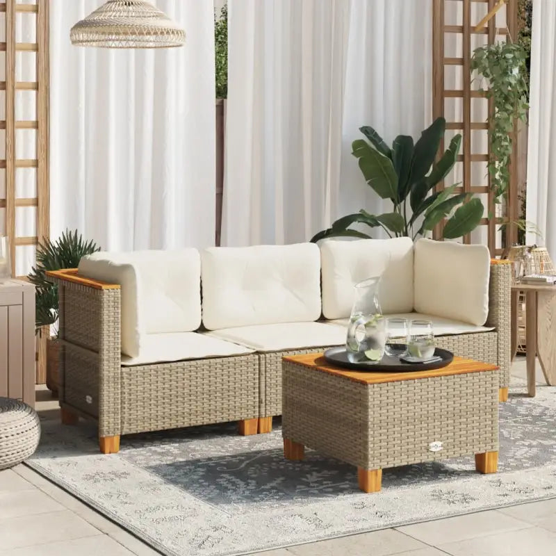 3-zits tuinbank van poly rattan met natuurlijke olieafwerking en comfortabele zitervaring - Beige en wit / 3 / without