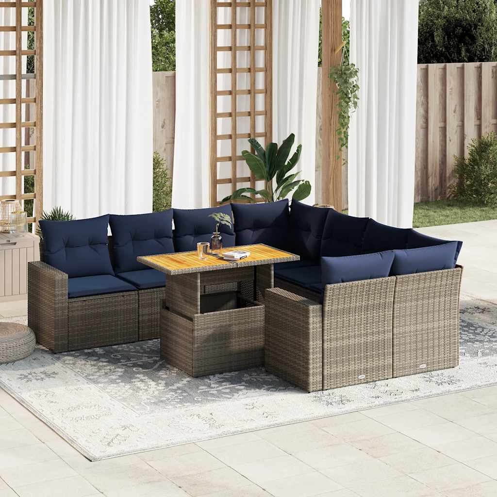 vidaXL Bankstel met kussen 5 pcs Grijs en Marineblauw poly - Tuinsets en Loungesets
