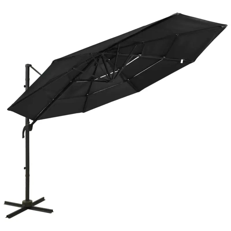 4-laagse parasol met gepoedercoat aluminium paal voor UV en vochtbescherming - Zwart / 1 - Parasols en zonneschermen