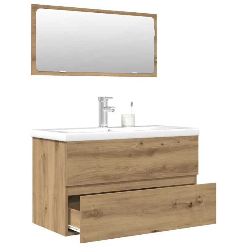 Badekamermeubelset met bewerkt hout en perfecte pasvorm - artisian oak / 80 x 38.5 x 45 cm / met kraan