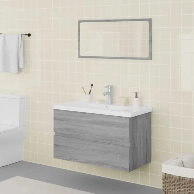 Badekamermeubelset met bewerkt hout en perfecte pasvorm - Grijs sonoma / 80 x 39.5 x 45 cm / met kraan