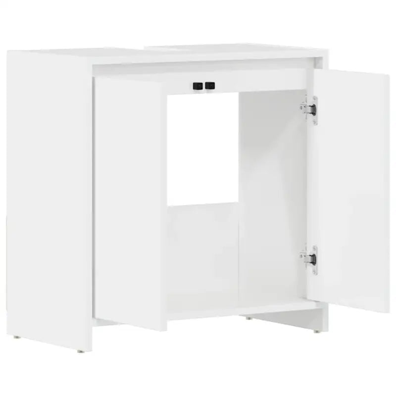 Badekamermeubelset met hoogglans wit en bewerkt hout voor extra opbergruimte - Badkamermeubelsets