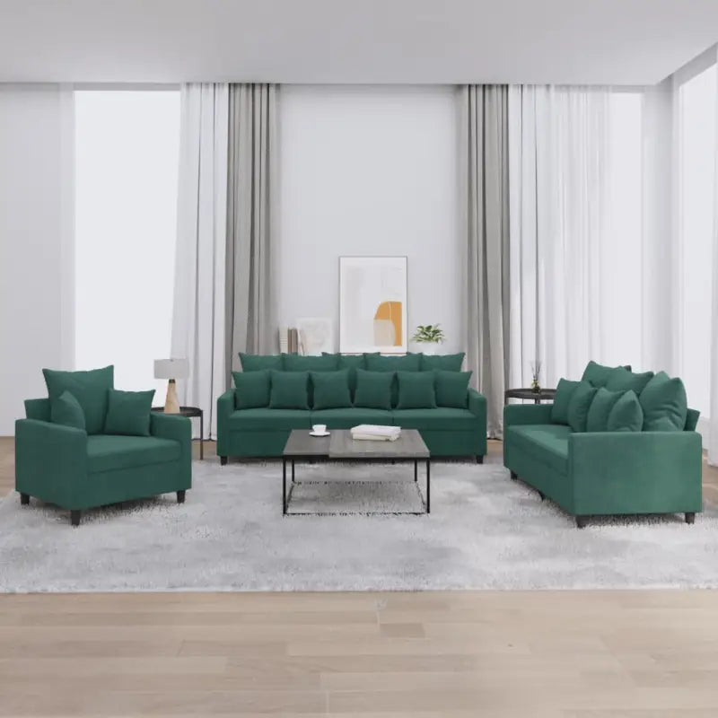 Banken loungeset met zachte fluweelstof en comfortabele zitmaten - Donkergroen / met kussens - Banken