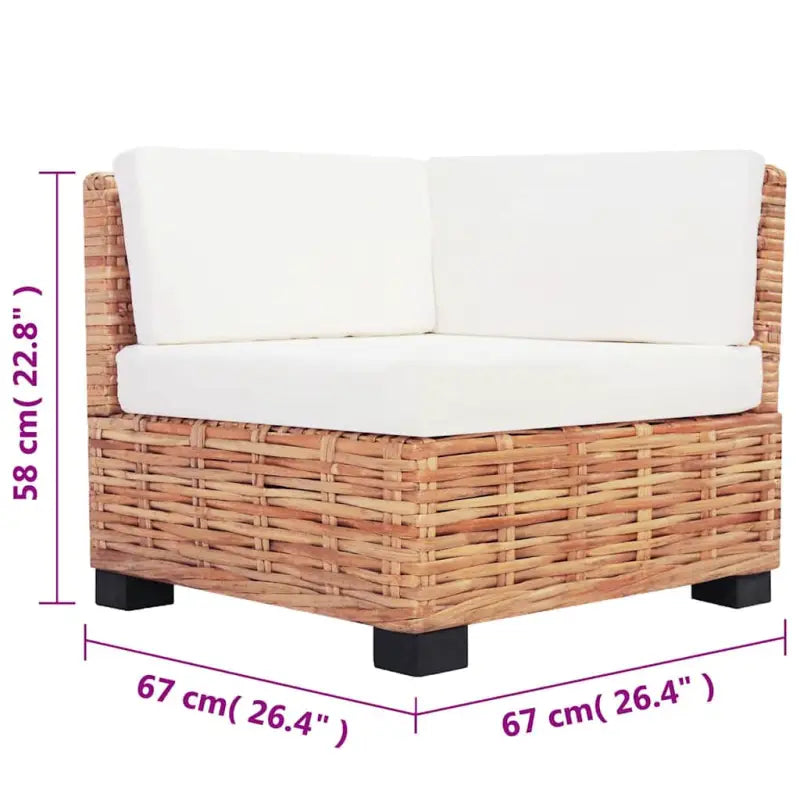 Banken set met natuurlijk rattan voor woonkamer of serre levering bevat - 3x hoek + 3x midden + voetensteun + Tafel