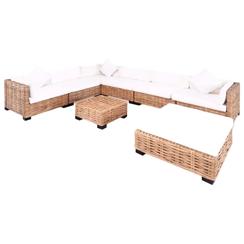 Banken set met natuurlijk rattan voor woonkamer of serre levering bevat - 3x hoek + 3x midden + voetensteun + Tafel