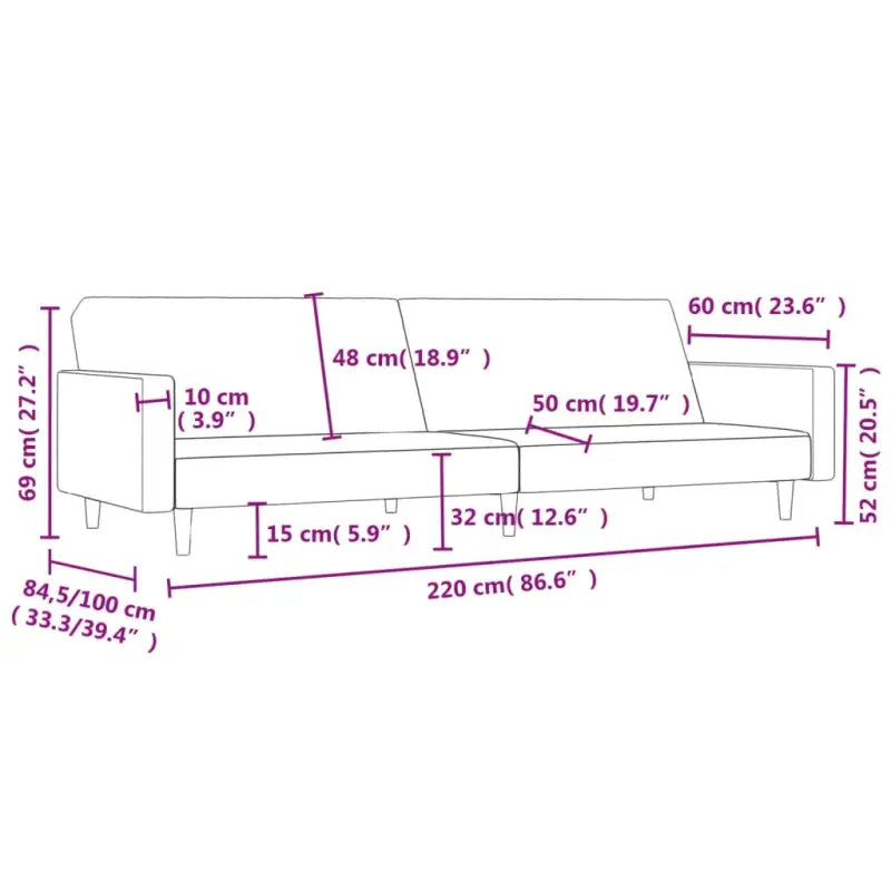 Banken slaapbank met totale afmetingen en hoogte rugleuning - Banken