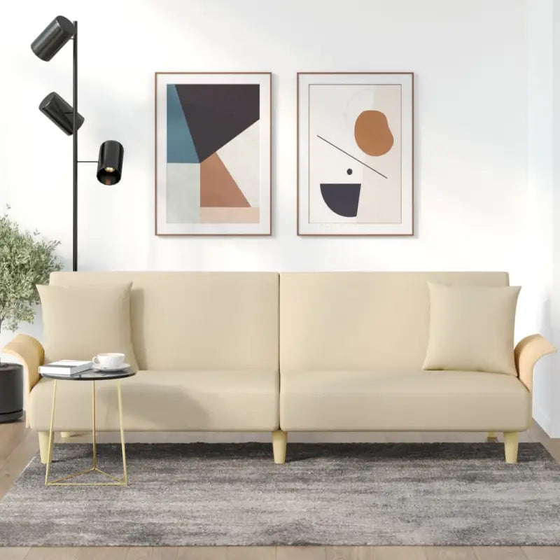 Banken slaapbank met totale afmetingen en strak ademend stof - Crème - Banken