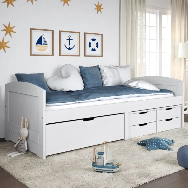 Bed met massief grenenhout en kleine lade voor slaap- en woonkamer - Wit - Bedden & bedframes