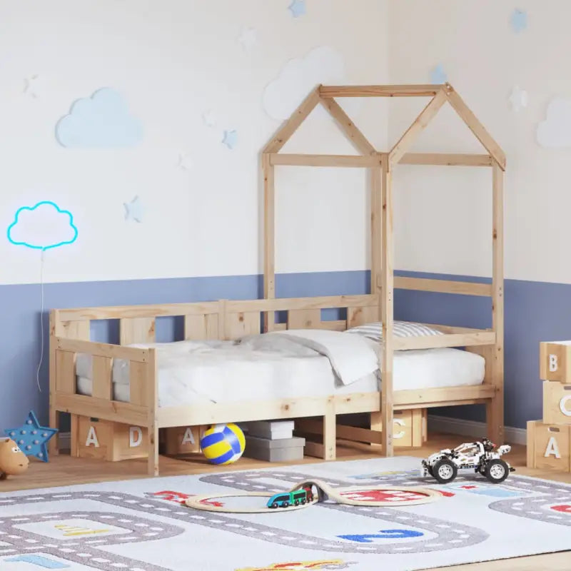 Bed met massief grenenhout en open zijdeur voor slaap of woonkamer - Naturel / 90 x 190 cm - Bedden & bedframes