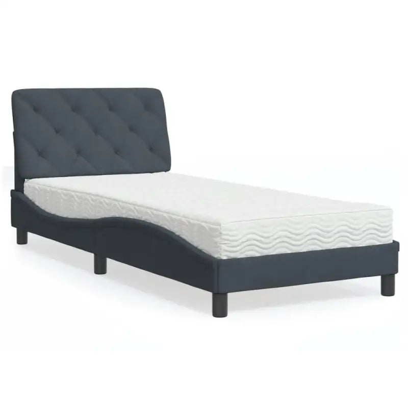 Bed met multiplex lattenbodem en 22d PU-schuim in blauw materiaal - Donkergrijs / 90 x 200 cm - Bedden & bedframes