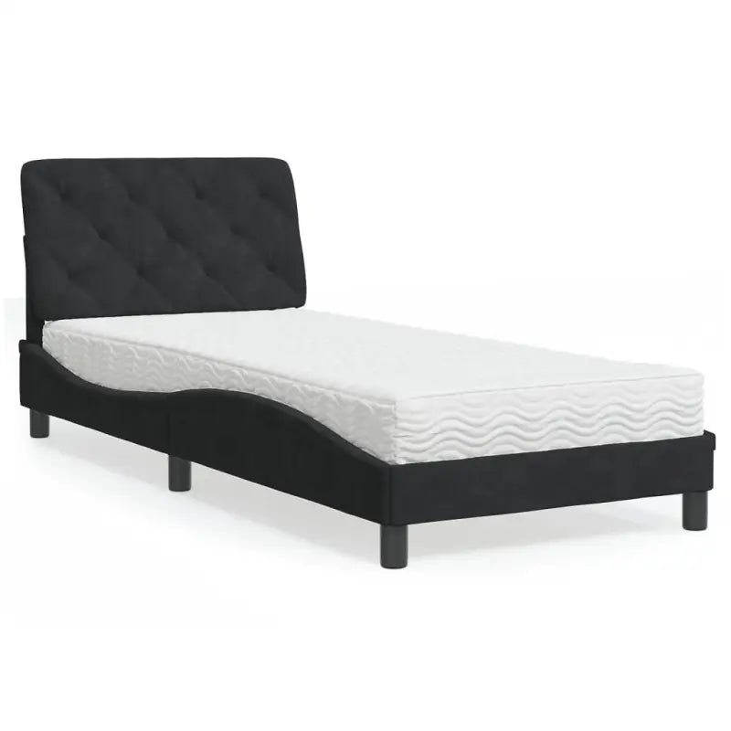 Bed met multiplex lattenbodem en 22d PU-schuim in blauw materiaal - Zwart / 90 x 200 cm - Bedden & bedframes