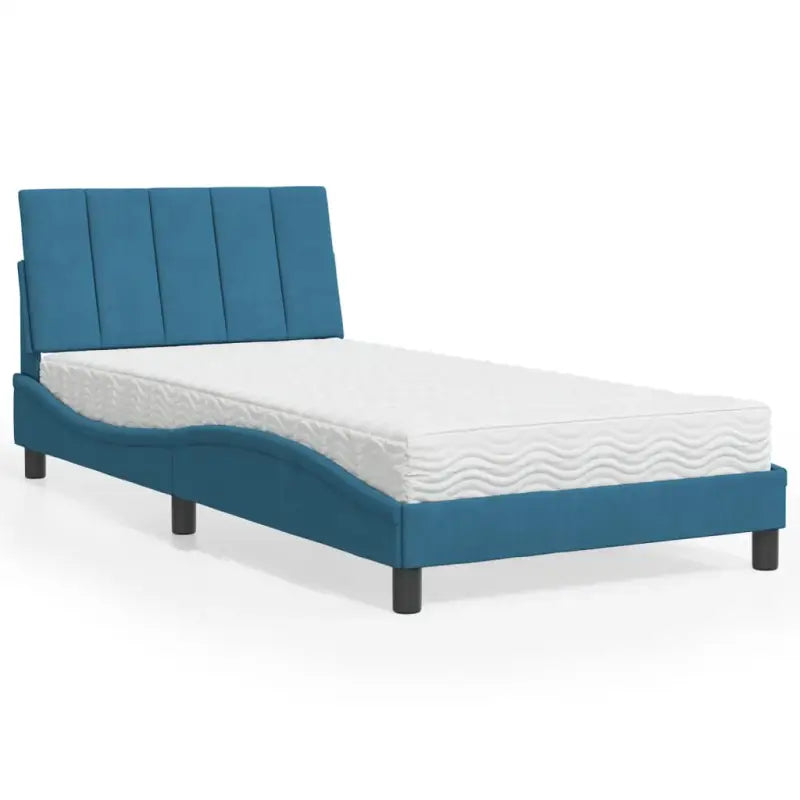 Bed met multiplex lattenbodem en 22d PU-schuim in blauw materiaal - Blauw / 100 x 200 cm - Bedden & bedframes