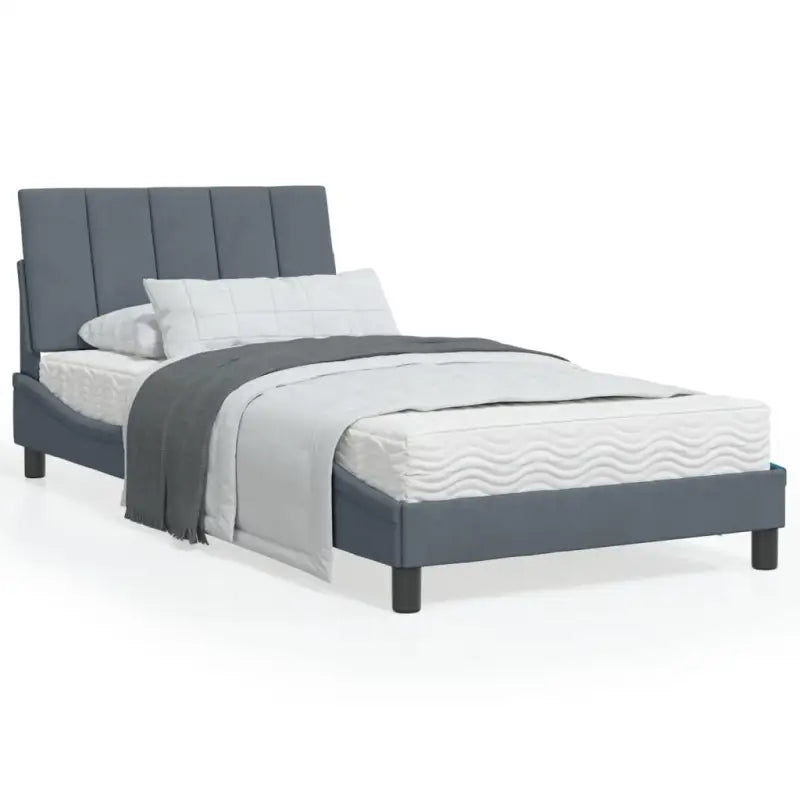 Bed met multiplex lattenbodem en 22d PU-schuim in blauw materiaal - Donkergrijs / 100 x 200 cm - Bedden & bedframes