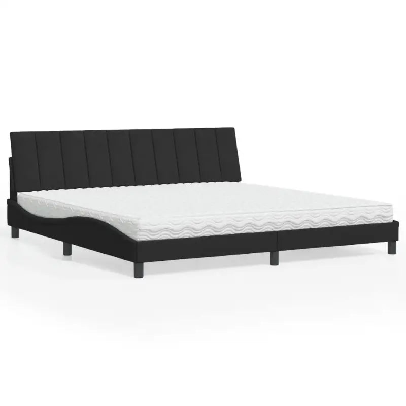 Bed met multiplex lattenbodem en 22d PU-schuim in blauw materiaal - Zwart / 200 x 200 cm - Bedden & bedframes