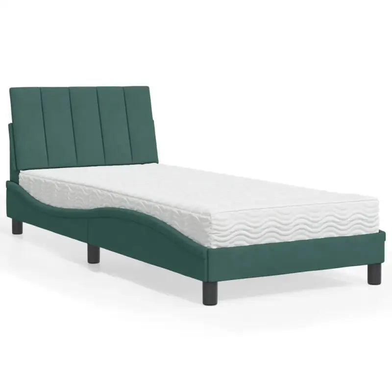 Bed met multiplex lattenbodem en 22d PU-schuim in blauw materiaal - Donkergroen / 90 x 190 cm - Bedden & bedframes