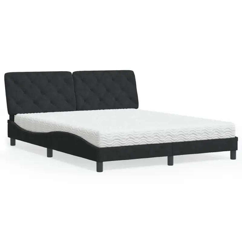 Bed met multiplex lattenbodem en 22d PU-schuim in blauw materiaal - Zwart / 160 x 200 cm - Bedden & bedframes