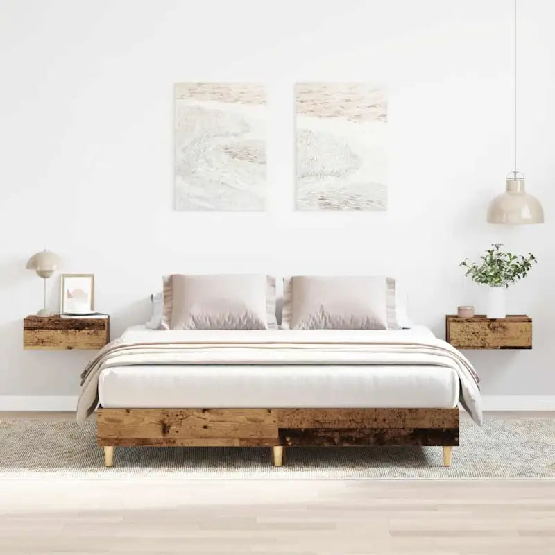 Bedframe in gerookt eiken voor een stabiele en stijlvolle slaapkamer - Oud hout / 150 x 200 cm - Bedden & bedframes