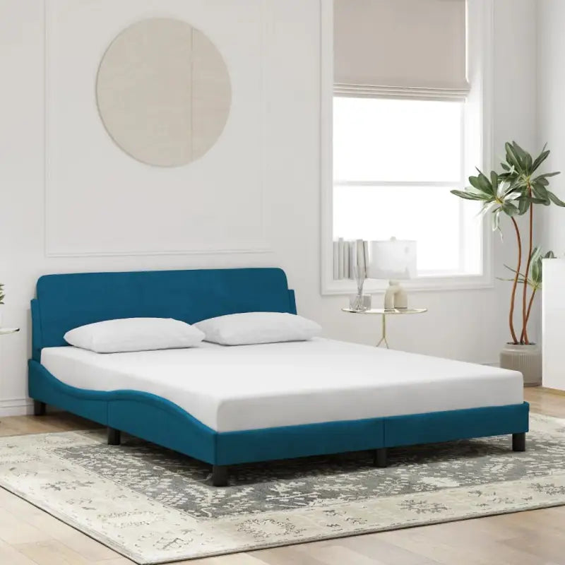 Bedframe met hoofdeinde en multiplex lattenbodem in zacht fluweel - Blauw / 160 x 200 cm - Bedden & bedframes