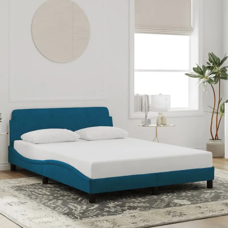 Bedframe met hoofdeinde en multiplex lattenbodem in zacht fluweel - Blauw / 120 x 200 cm - Bedden & bedframes