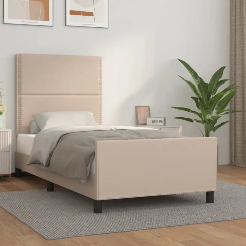 Bedframe met hoofdeinde en multiplex lattenbodem inclusief levering bevat - Cappuccino / 90 x 190 cm / Effen