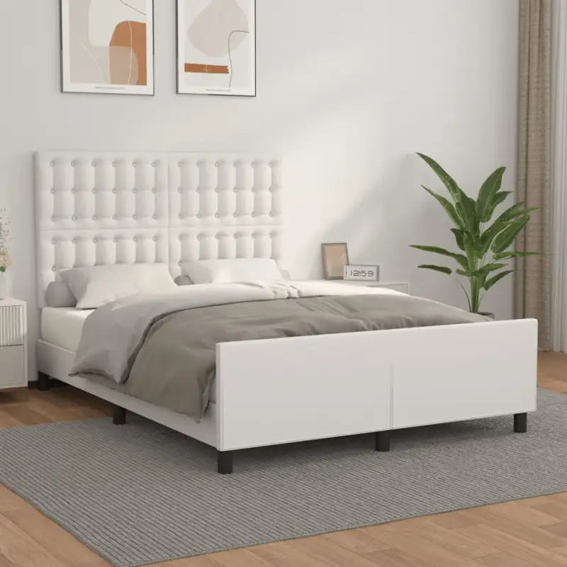 Bedframe met hoofdeinde en multiplex lattenbodem inclusief levering bevat - Wit / 140 x 190 cm / knoppwn - Bedden &