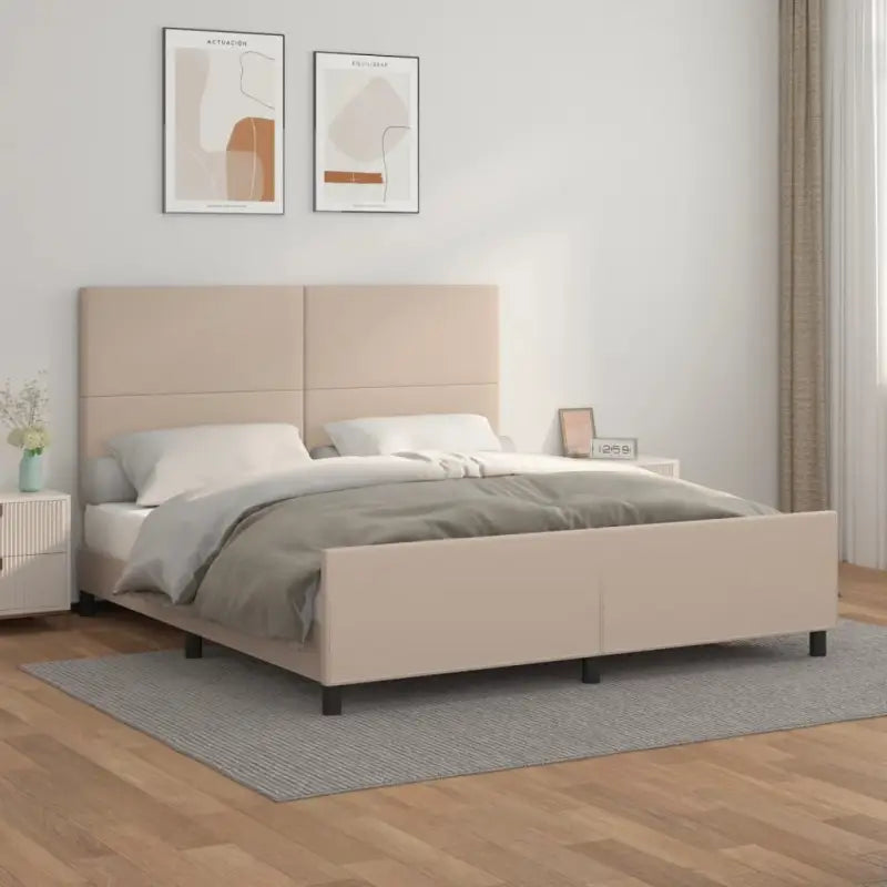 Bedframe met hoofdeinde en multiplex lattenbodem inclusief levering bevat - Cappuccino / 160 x 200 cm / Effen ontwerp