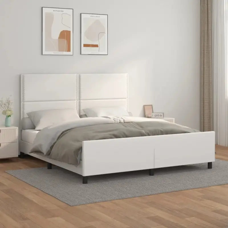 Bedframe met hoofdeinde en multiplex lattenbodem inclusief levering bevat - Wit / 180 x 200 cm / Effen met spijkers