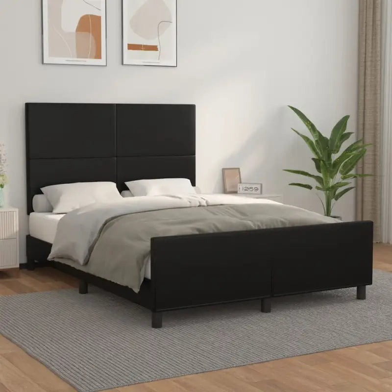 Bedframe met hoofdeinde en multiplex lattenbodem inclusief levering bevat - Zwart / 140 x 200 cm / Effen ontwerp