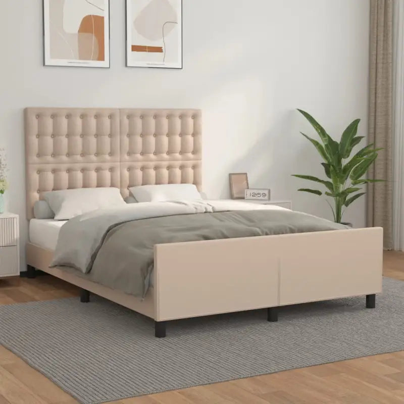 Bedframe met hoofdeinde en multiplex lattenbodem inclusief levering bevat - Cappuccino / 140 x 200 cm / knoppwn