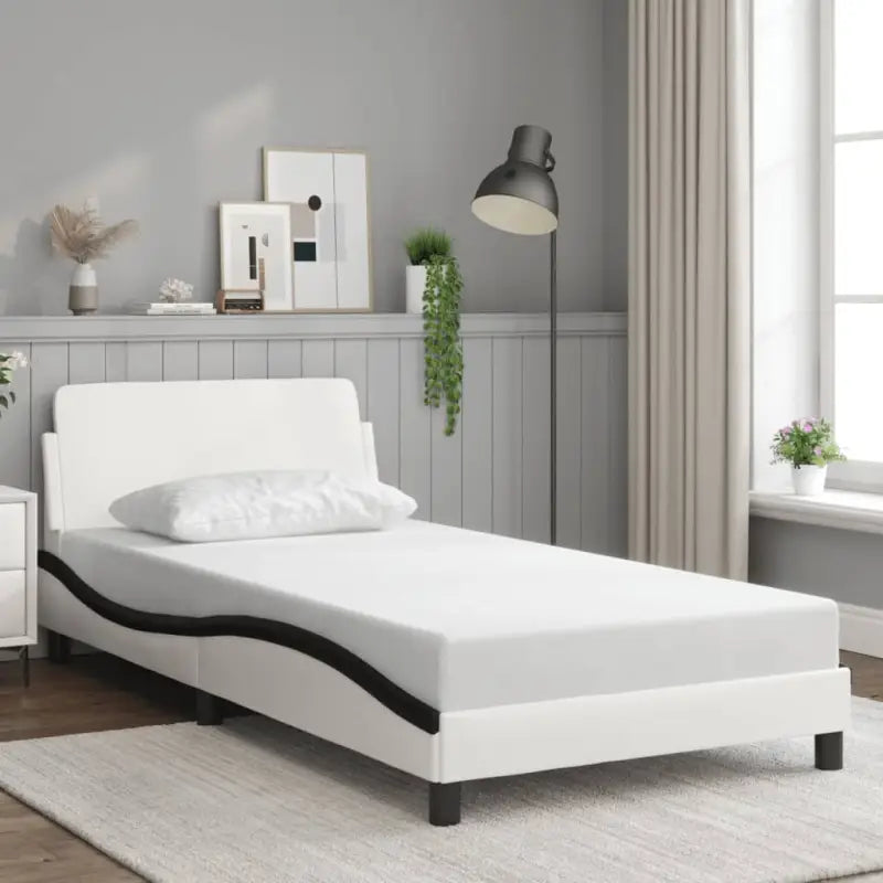 Bedframe met hoofdeinde en multiplex lattenbodem voor een goede nachtrust - Wit en zwart / 100 x 200 cm - Bedden &