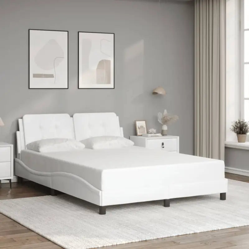 Bedframe met hoofdeinde in grijs materiaal en multiplex lattenbodem - Wit / 140 x 200 cm - Bedden & bedframes