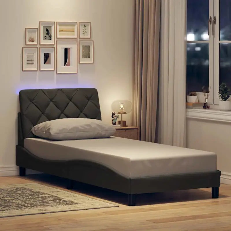 Bedframe met LED-verlichting en ademend vermogen in zwart materiaal - Donkergrijs / 90 x 190 cm - Bedden & bedframes