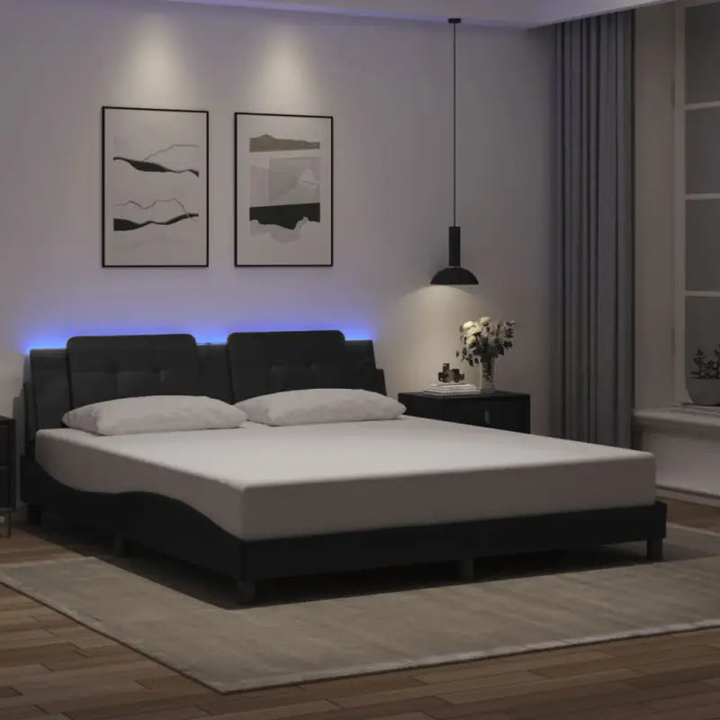 Bedframe met LED-verlichting en multiplex lattenbodem in wit materiaal - Zwart / 180 x 200 cm - Bedden & bedframes