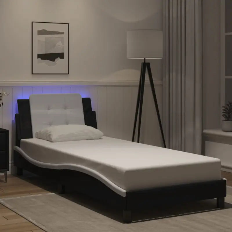 Bedframe met LED-verlichting en multiplex lattenbodem in wit materiaal - Zwart en wit / 90 x 190 cm - Bedden & bedframes