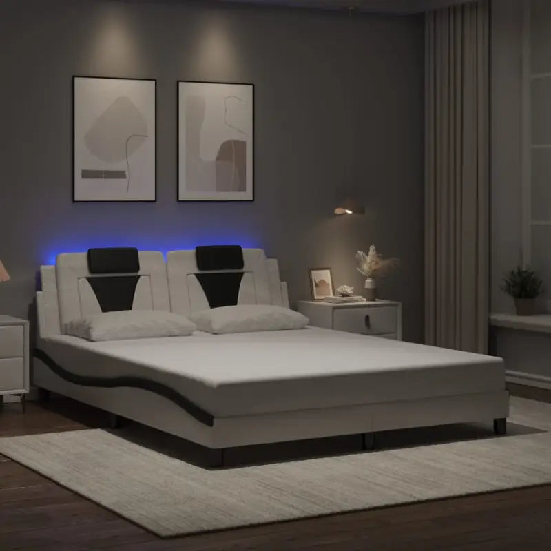 Bedframe met LED-verlichting en multiplex lattenbodem voor comfort - Wit en zwart / 160 x 200 cm - Bedden & bedframes