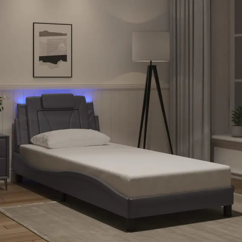 Bedframe met LED-verlichting en multiplex lattenbodem voor comfort - Grijs / 90 x 200 cm - Bedden & bedframes