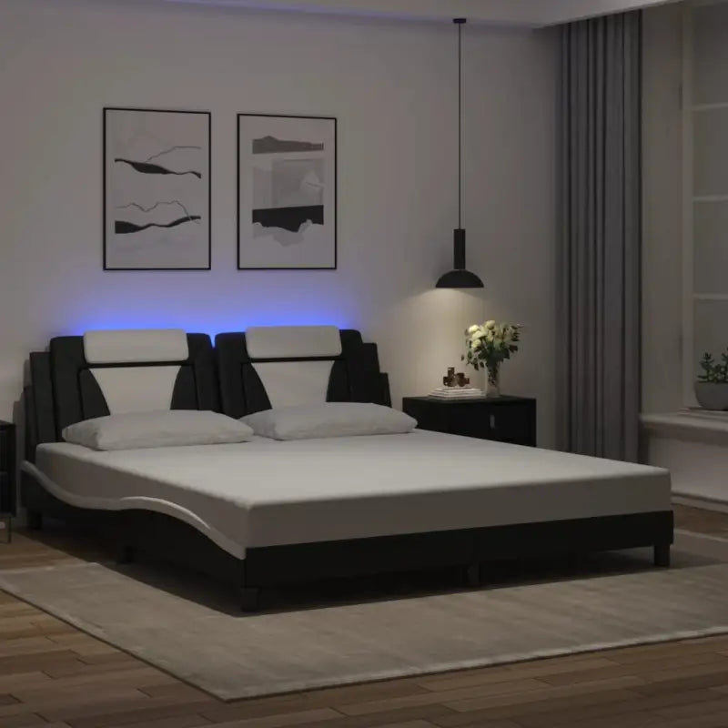 Bedframe met LED-verlichting en multiplex lattenbodem voor comfort - Zwart en wit / 180 x 200 cm - Bedden & bedframes