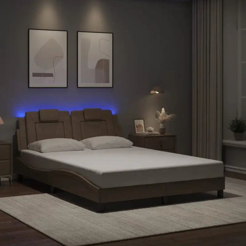Bedframe met LED-verlichting en multiplex lattenbodem voor comfort - Cappuccino / 140 x 190 cm - Bedden & bedframes