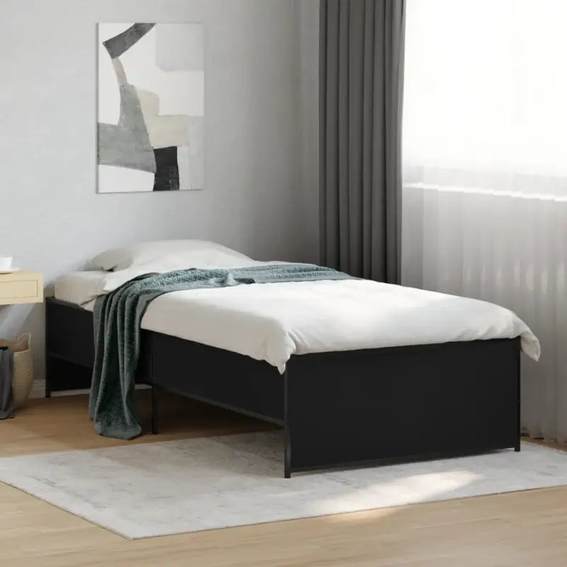 Bedframe met metalen poten en multiplex lattenbodem in grijs sonoma eiken - Zwart / 90 x 200 cm - Bedden & bedframes