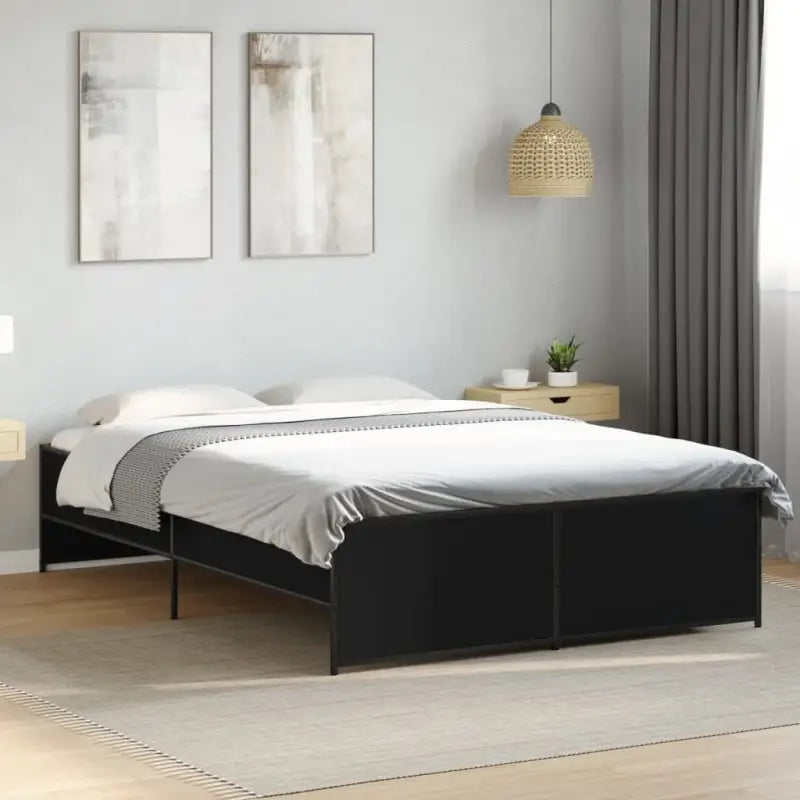 Bedframe met metalen poten en multiplex lattenbodem in grijs sonoma eiken - Zwart / 135 x 190 cm - Bedden & bedframes