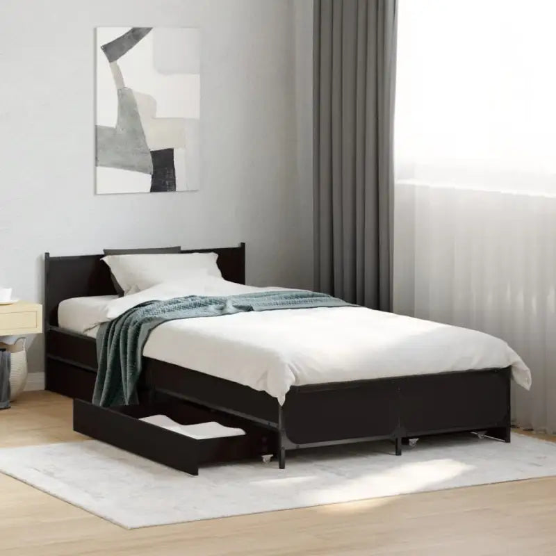 Bedframe met metalen poten en multiplex lattenbodem van bewerkt hout - Zwart / 75 x 190 cm - Bedden & bedframes