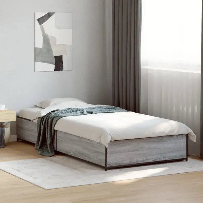Bedframe met metalen poten en multiplex lattenbodem van bewerkt hout - Grijs sonoma / 100 x 200 cm / 29 cm - Bedden &